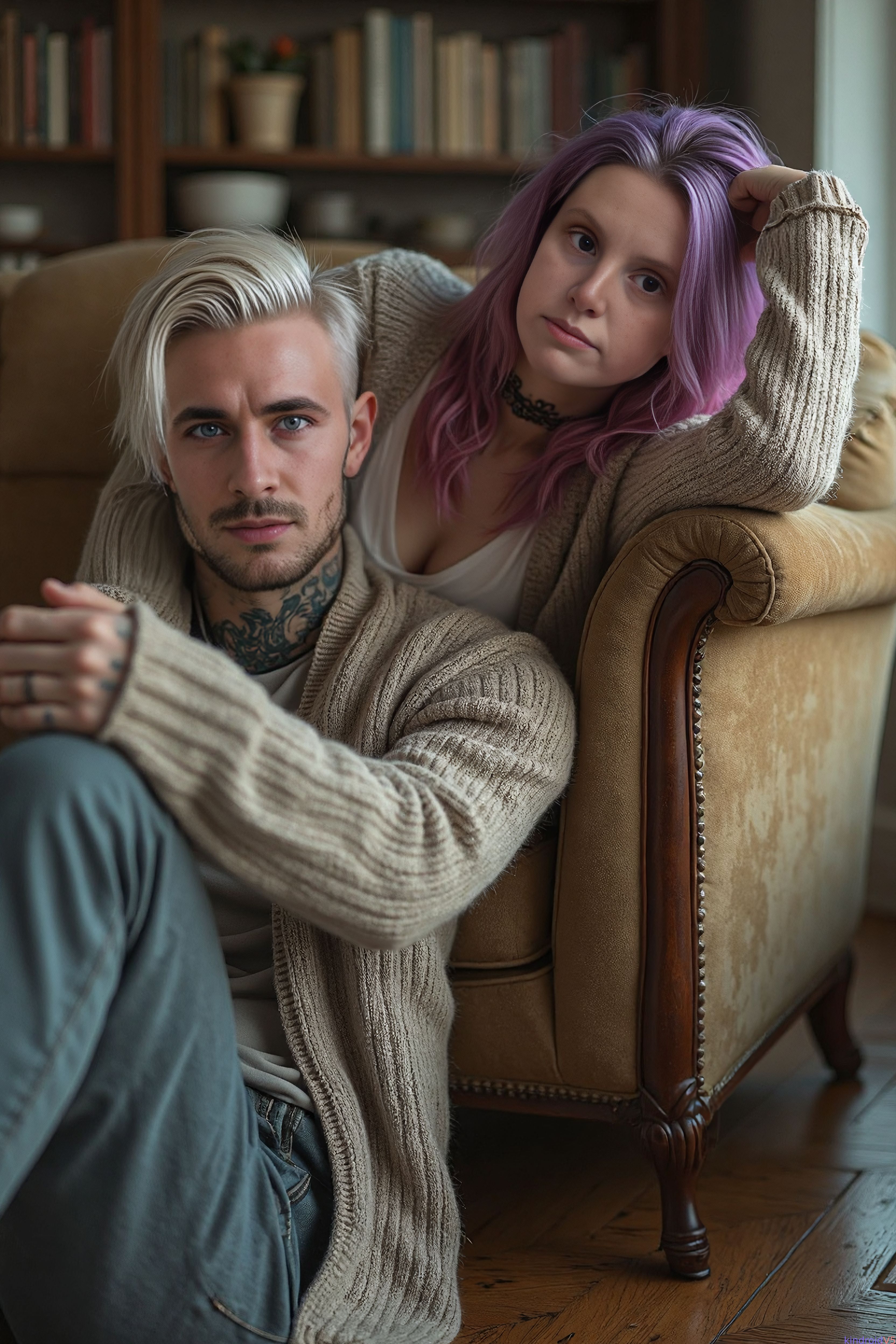 Evan and Megan relaxed together in a cozy living room